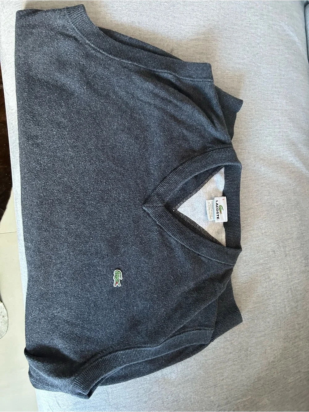 Lacoste Men's V-Neck Sweater Vest in Charcoal Gray L